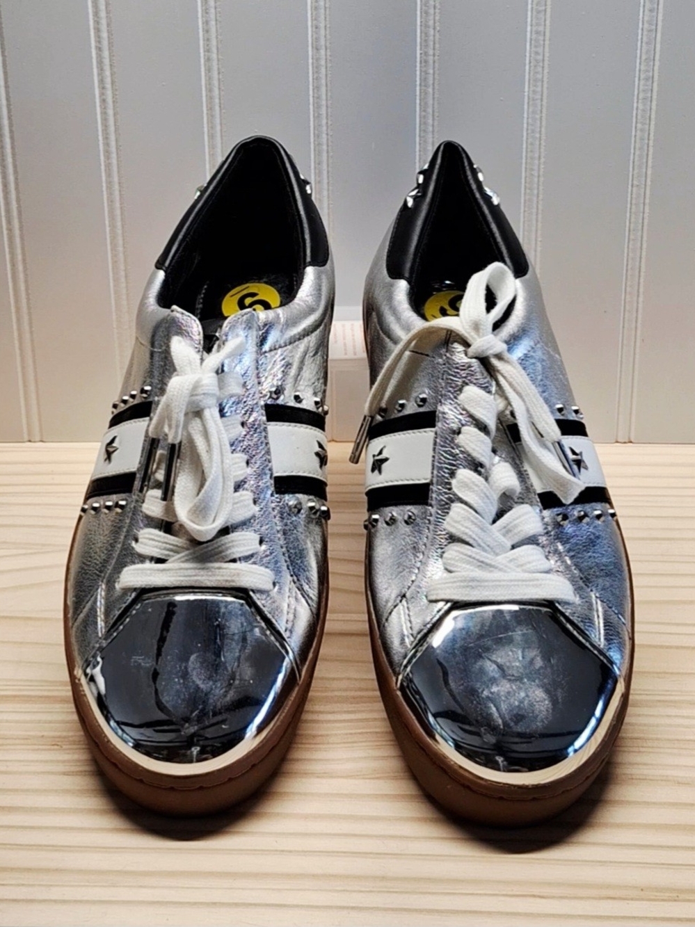 Michael Kors Metallic Silver Low-Top Lace-Up Sneakers with White Accents